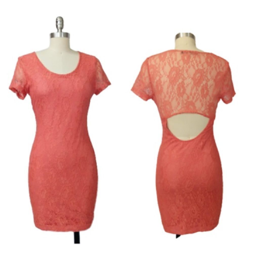 NWT LOVERS + FRIENDS CORAL LACE BODYCON OPEN BACK DRESS SIZE SMALL RETAILS $179
